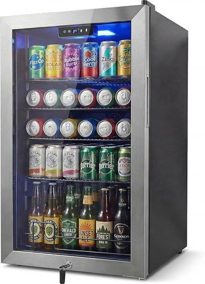 20 Inch Beverage Refrigerator, Mini Fridge with Glass Door for Soda Beer– 130 Can Small Fridge for Home Office Bar, 3.4 Cu.Ft Drink Cooler with Reversible Door, Digital Temperature Control