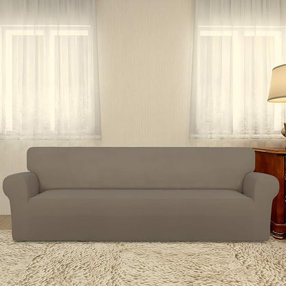 PureFit Stretch Couch Covers for Sofa 4 Seater Slipcovers Natural | 1-Piece Sofa Cover Washable Soft Couch protector, Couch Slipcover with Non Skid Foam and Elastic Bottom for Kids, Dogs