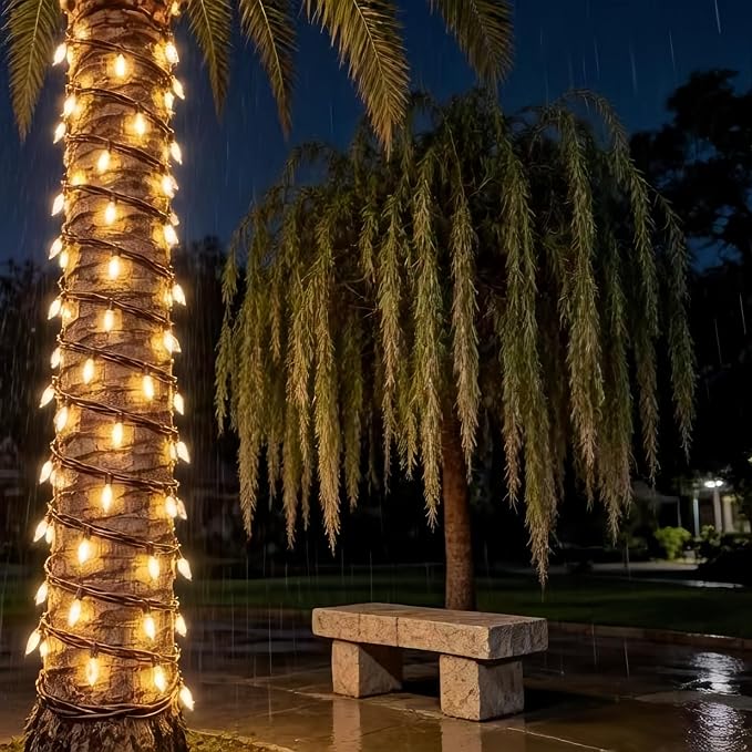 LUCKY SHINE 150 LED Warm White Christmas Lights, Commercial Grade Decorative Lighting String Brown Wire 50 FT, for Indoor Outdoor Party, Garden, Patio