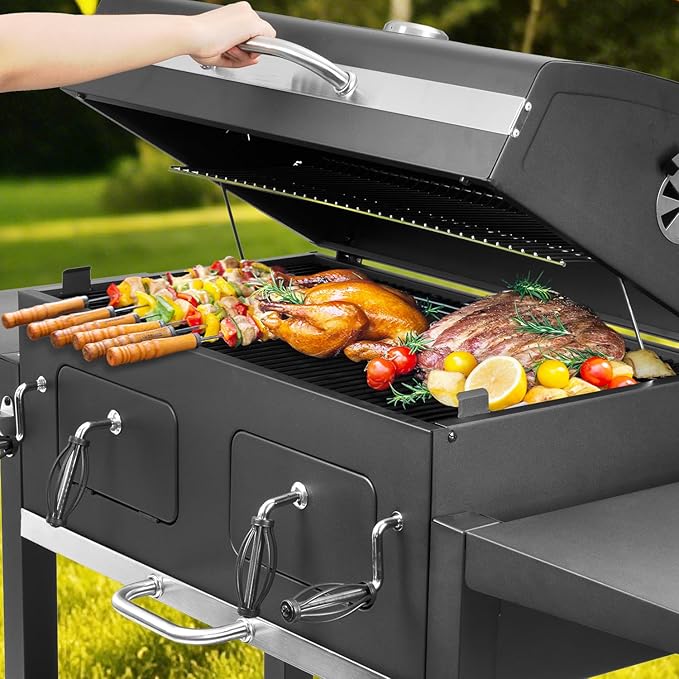 Charcoal Grill Outdoor BBQ Grill, Extra Large Cooking Area 753 Square Inches with Two Individual & Adjustable Charcoal Tray, Foldable Side Tables for Outdoor Cooking Backyard Camping Picnics By DNKMOR