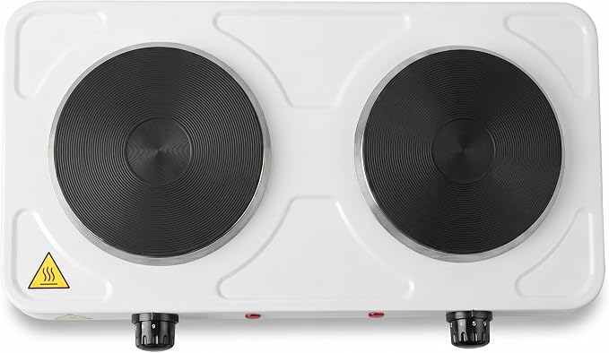 Electric Countertop Burner, Double Burner, 2000W Infrared Hot Plate, Portable Electric Cooktop, 5 Level Adjustable Temperature Control Cooking Ranges for Home Dorm Camping