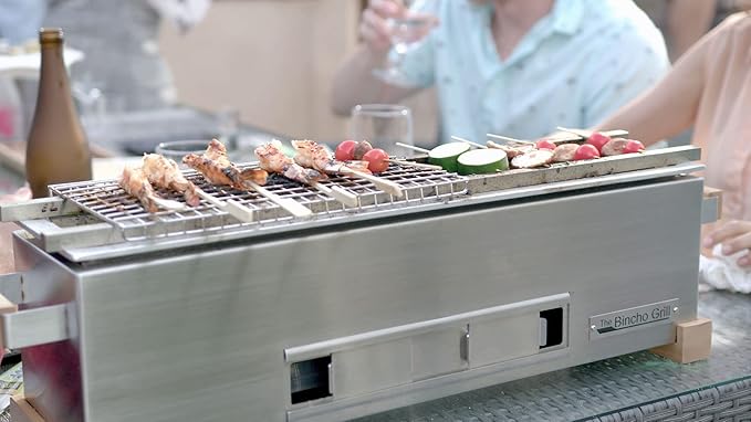 The Bincho Grill 24" Tabletop Yakitori Grill – Japanese Style Charcoal Robata BBQ – Binchotan Grill for Authentic Japanese Grilling – Made from Durable Stainless Steel