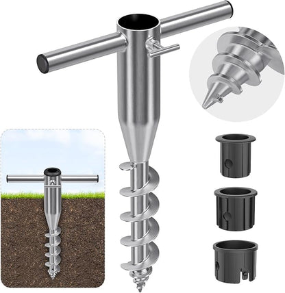 Dolibest Heavy Duty Beach Umbrella Sand Anchor, Screw-in Ground Anchor with 3 Sleeves (Fits 1-2" Poles), Windproof Beach Umbrella Stake, 2.2'' Fully Welded Spiral Design for Ultimate Stability