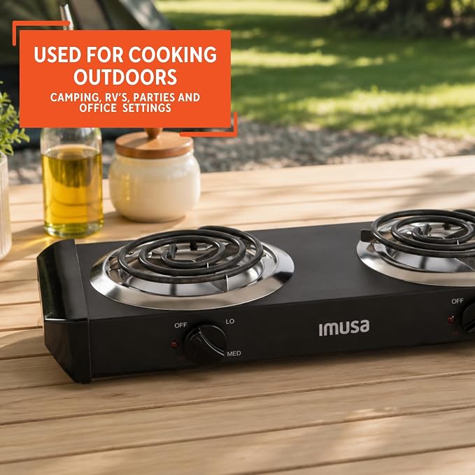 IMUSA USA GAU-80306 Electric Double Burner 1750-Watts , Black | Ideal for Cooking Outdoors or in the Office