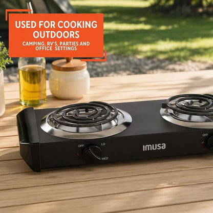 IMUSA USA GAU-80306 Electric Double Burner 1750-Watts , Black | Ideal for Cooking Outdoors or in the Office