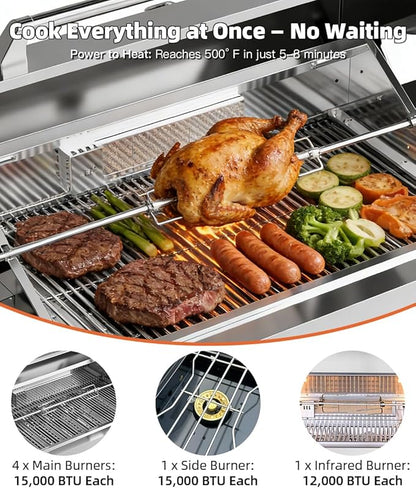 BBQ Outdoor Kitchen Island Grill Barbecue Modular Patio Kitchens Kits with Electric Rotisserie, Sink, fridge, and Burner for More than 10 People