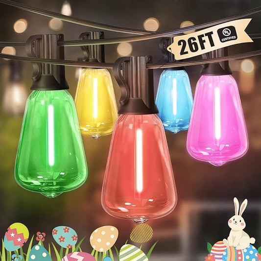 LAMPHOME 4-Pack 26FT ST38 Outdoor String Lights, Multicolor Shatterproof Edison LED Patio Lights, Connectable Waterproof Hanging Lights for Easter, Outside Bistro, Patio & Party Decorations