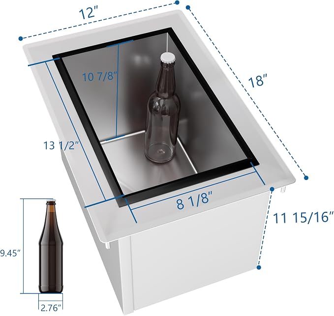 HARDURA Drop-in Stainless Steel Ice Bin | Commercial, Insulated Ice Chest, Sliding Cover, For Storing Ice Cold Wine Beer