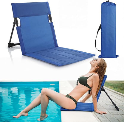 Karenhi 1 Pcs Foldable Poolside Beach Chairs for Edge of Pool Portable Beach Chairs Folding Pool Seats with Back Support Carry Bag for Adults Traveling Camping Picnic Lawn (Navy Blue)