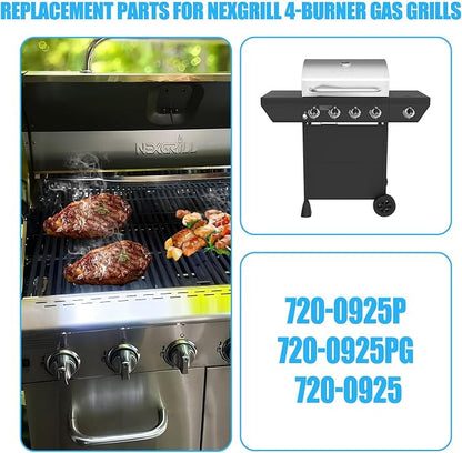 LS'BABQ Grill Replacement Parts for Nexgrill 4 Burner 720-0925 720-0925P 720-0925PG Gas Grill, 4 Pack Porcelain Steel Heat Plates Flame Tamer and 2 Pack Cast Iron Grill Grates