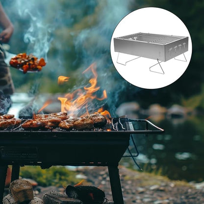INOOMP Foldable Stainless Steel Bbq Grill Rack Outdoor Charcoal Barbecue Cooking Stove for Camping Hiking Picnic 36x26.5x17.5cm Portable Grill Tool