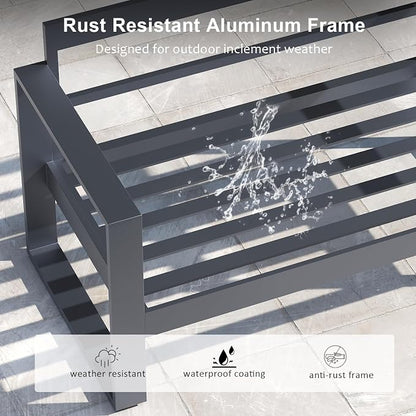 LayinSun Outdoor Patio Aluminum Chair, Metal Modern Armchair Set of 2 with Washable Thick Cushions