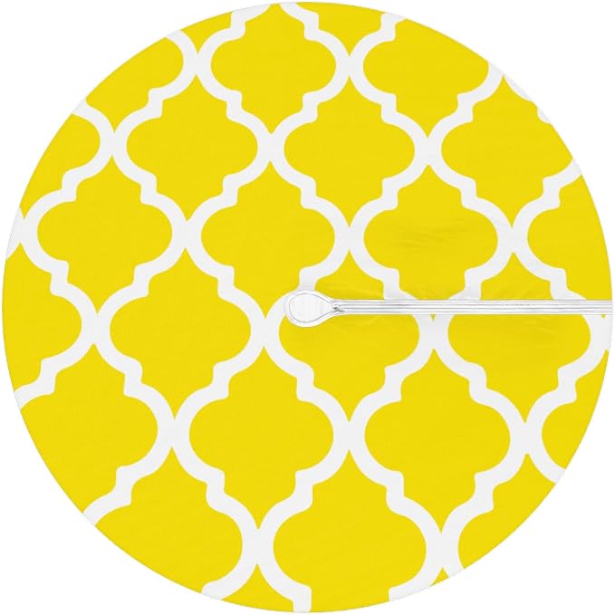 Fitted Round Tablecloth with Umbrella Hole and Zipper Yellow Moroccan Outdoor Elastic Table Cloth 45"-56" Oil-Proof Waterproof Morocco Geometric Patio Table Cover for Dining Picnic Party