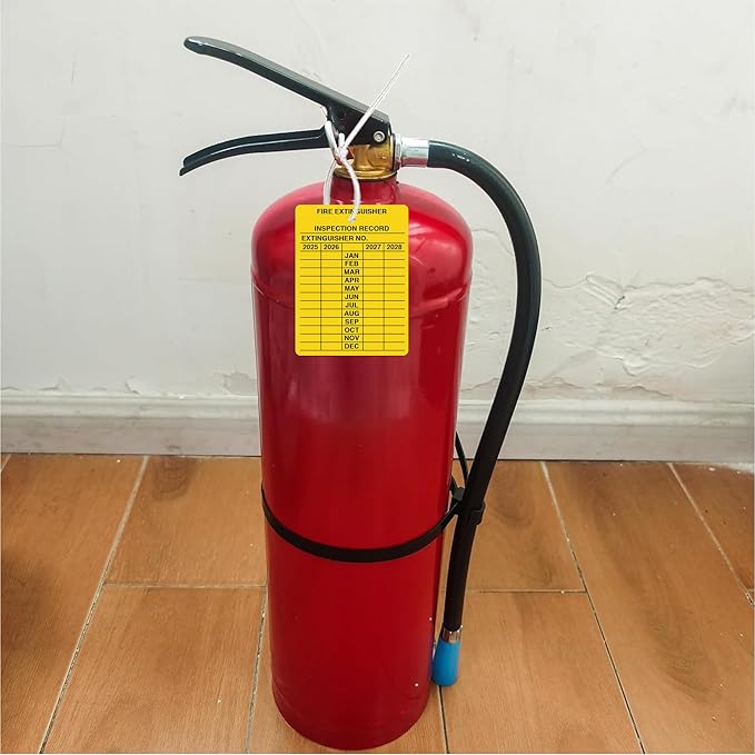 30 x Fire Extinguisher Tags with Cable Ties | Fire Extinguisher Recharge and Inspection Record for Indoor Outdoor Fire Extinguishers | 2.25 x 3 Inch 2025-2028 Monthly Inspection | Tear Proof