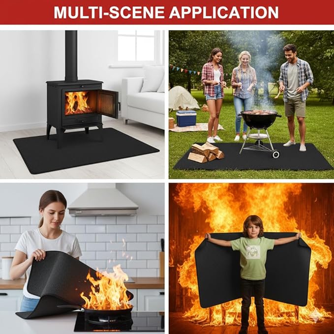 48 x 36 Inch Under Grill Mat with Storage Bag, Double-Sided Silicone Fiberglass Grill Pad, Fire Resistant Waterproof Oil-Proof BBQ Mat for Deck, Patio, Lawn, Smoker, Griddle & Fire Pit