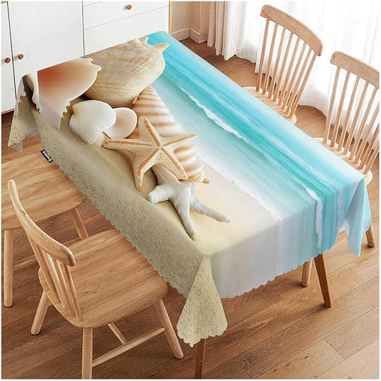 Swono Tablecloth Seashell Blue, Ocean Sandy Beach Sea Shells Table Cloth for Kitchen Dining Tabletop Decoration Parties Weddings Buffet, 52 X 70 Inch Rectangle Tablecloth