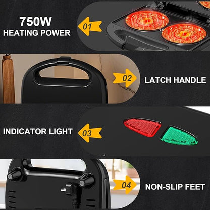 OSTBA Mini Waffle Maker, Double 4-Inch Belgian Waffle Iron | 750W Heating Makes Two Waffles at Once with Nonstick Plates, Indicator Lights, Cool-Touch Handle and Compact Storage