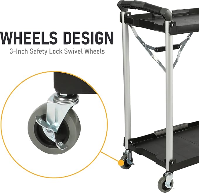 Olympia Tools 89-356 Pack-N-Roll Folding Collapsible Service Cart, Black, 50 Lb. Load Capacity per Shelf, 2-Layers