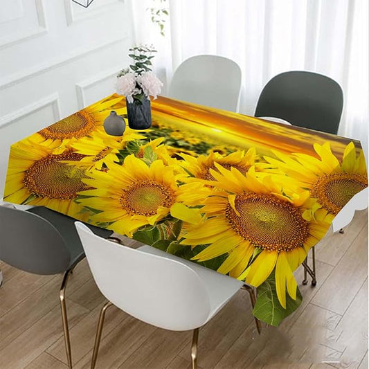 TKS MITLAN Yellow Sunflowers Tablecloth Decor Sunset Sunflower Field Table Cloth Dining Room Kitchen Table Cover 60" X 84" Oblong/Rectangle