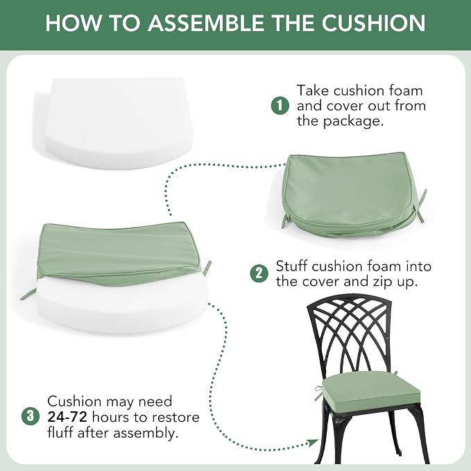 Outdoor Chair Cushions Set of 4: Waterproof & Fade Resistant Patio Furniture Cushions - 19 x 19 x 2 Inch Non Slip Round Corner Seat Cushion Pads with Removable Cover for Garden Yard Lawn, Sage Green