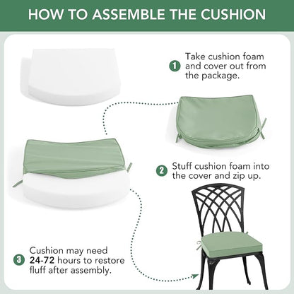 Outdoor Chair Cushions Set of 4: Waterproof & Fade Resistant Patio Furniture Cushions - 19 x 19 x 2 Inch Non Slip Round Corner Seat Cushion Pads with Removable Cover for Garden Yard Lawn, Sage Green