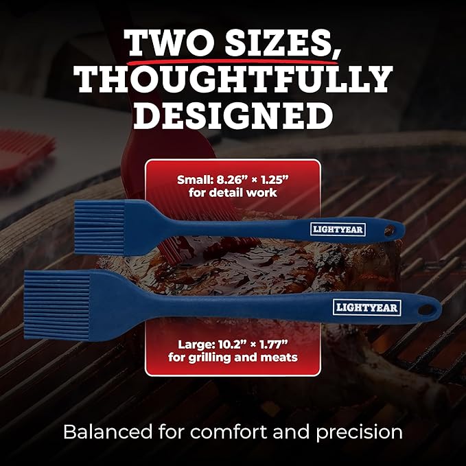 Lightyear Silicone Basting Pastry Brush Set (2 Pcs) ❘ 450°F Heat Resistant Oil Brush for Your Kitchen - Ideal For BBQ’s, Baking & Cooking | 100% Food Grade Silicone - BPA Free & Dishwasher Safe (Blue)