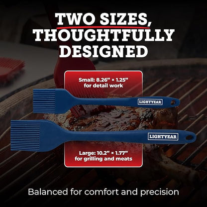 Lightyear Silicone Basting Pastry Brush Set (2 Pcs) ❘ 450°F Heat Resistant Oil Brush for Your Kitchen - Ideal For BBQ’s, Baking & Cooking | 100% Food Grade Silicone - BPA Free & Dishwasher Safe (Blue)