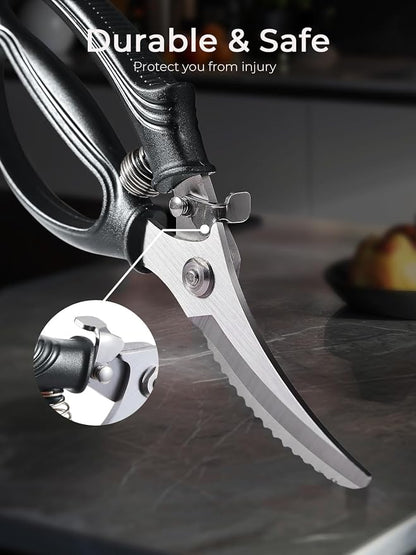 Poultry Shears, Heavy Duty Kitchen Shears With Anti-Slip Handle & Safety Lock, Poultry Scissors for Meat, Chicken, Bone,Turkey, Fish, Spring Loaded, Dishwasher Safe(Graphite Gray)