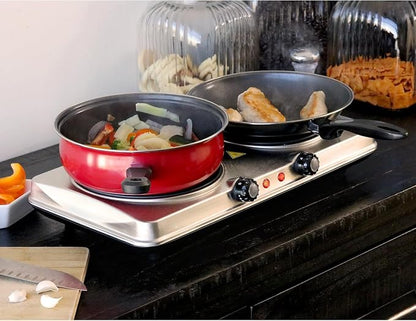 Portable Dual Burner Infrared Cooktop – 1700W Electric Countertop Stove with Dual Size Burners, Adjustable Heat Settings & Sleek Steel Finish – Compact Hot Plate for Small Kitchens