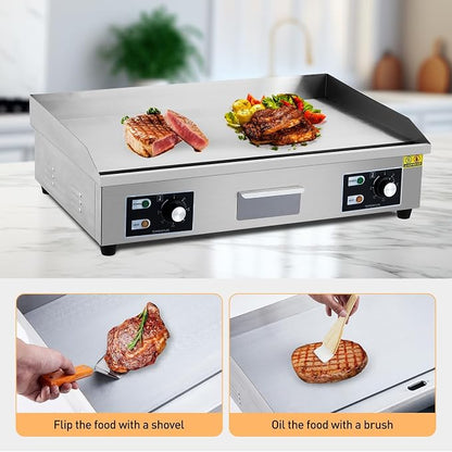 Garvee 29 In Commercial Electric Griddle, Flat Top Grill Countertop Griddle | 3000W 110V Non-Stick Stainless Steel Teppanyaki Grill for Restaurant Kitchen Outdoor BBQ