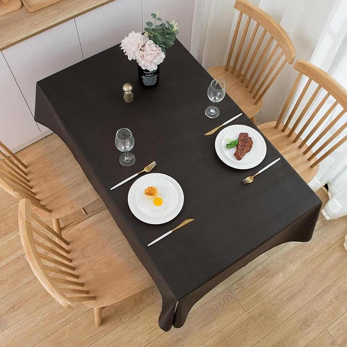 LIBERECOO Vinyl Tablecloth with Flannel Backing, Solid Black, Waterproof, Stain-Resistant, Easy-Clean Table Cover for Dining, Kitchen, and Outdoor Use, 60" x 102" Rectangle