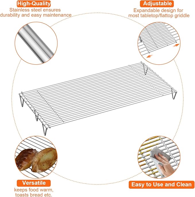 BBQ Future Adjustable Grill Warming Rack for Blackstone 22 28 36 Inch Griddle, Stainless Steel Griddle Warming Wire Rack for Weber Charbroil Camp Chef and Most Tabletop Flattop Griddle Accessories