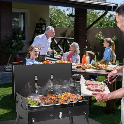 Portable Charcoal Grill Foldable BBQ Suitcase Grill Shelf For Outdoor Camping Picnics Garden Grilling，16.7x10x17.7in