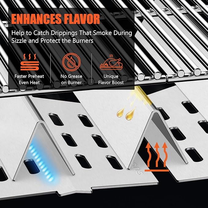 SUS304 Grill Parts for Weber Genesis 300 Series Grills - 17.5" Flavorizer Bars & Heat Deflectors for Weber Genesis E310 E320 E330 S310 S320 S330, Replacement Parts for Weber 7620 7621 7622 65055