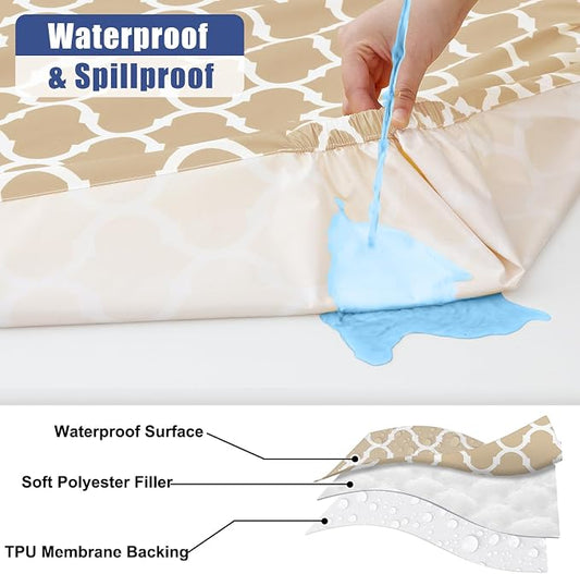 Smiry 2 Pack Rectangle Table Cloth 5 Foot, Waterproof Elastic Fitted Tablecloths, Windproof Washable Polyester Table Cover for Picnic, Camping, Outdoor (Khaki, 30"x60")