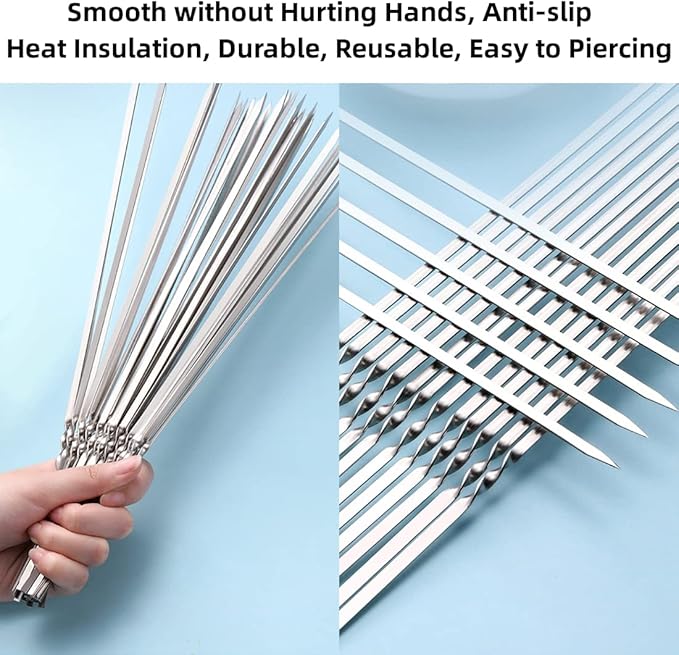 WILLBBQ 304 Stainless Steel 14.8" Long Flat Barbecue Skewers,20PCS/40PCS BBQ Kebab Skewers with Portable Metal Storage Tube,Reusable for Grilling Barbecue Kitchen Party and Outdoor Cooking (20PCS)