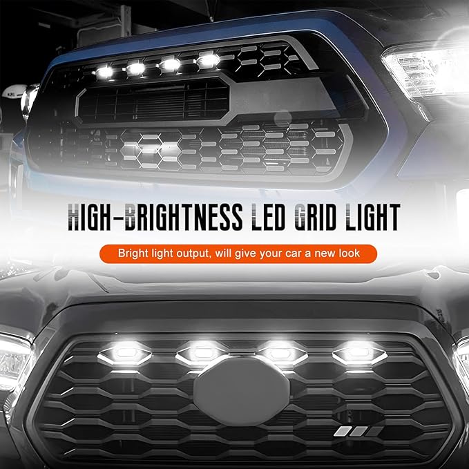 4 PCS Car LED Grille Lights, Bright Vehicle Front Grille Lamp Decorative Light with Wiring Harness, Waterproof LED Grill Lamps Trim Lights for 2017-2019 F150 Raptor (Black & White, 4 Lights)