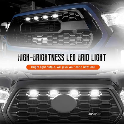 4 PCS Car LED Grille Lights, Bright Vehicle Front Grille Lamp Decorative Light with Wiring Harness, Waterproof LED Grill Lamps Trim Lights for 2017-2019 F150 Raptor (Black & White, 4 Lights)