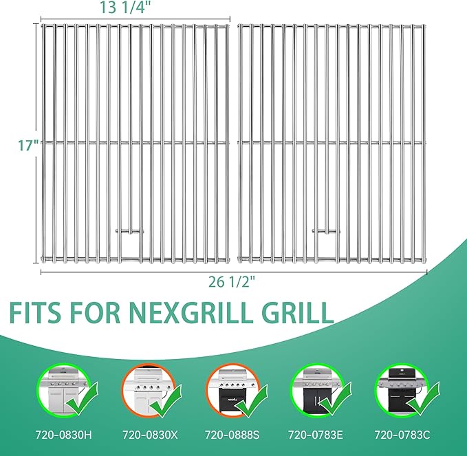 13 x 17 Grill Grate for Nexgrill 4 Burner 720-0830H 720-0783E Expert 720-0789H 720-0789C, 5 Burner 720-0888N 720-0888S, 17Inch Stainless Steel Replacement for Kenmore 41516106210 Master Forge 1010037