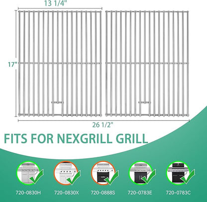 13 x 17 Grill Grate for Nexgrill 4 Burner 720-0830H 720-0783E Expert 720-0789H 720-0789C, 5 Burner 720-0888N 720-0888S, 17Inch Stainless Steel Replacement for Kenmore 41516106210 Master Forge 1010037