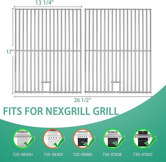 13 x 17 Grill Grate for Nexgrill 4 Burner 720-0830H 720-0783E Expert 720-0789H 720-0789C, 5 Burner 720-0888N 720-0888S, 17Inch Stainless Steel Replacement for Kenmore 41516106210 Master Forge 1010037
