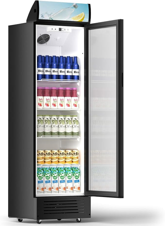 Electactic 9.1 Cu.Ft Commercial Refrigerators, Display Refrigerator with Double-Tempered Glass Door, Commercial Display Fridge with 4 Adjustable Shelves & LED Light, for Shops, Restaurants, Bars