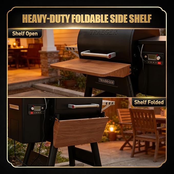 QuliMetal Foldable Front Shelf for Traeger Pro 22, Pro 575 and Ironwood 650, 24.65" Grill Front Table, BBQ Prep Shelf Accessory, Quality Steel Front Shelf