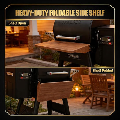 QuliMetal Foldable Front Shelf for Traeger Pro 22, Pro 575 and Ironwood 650, 24.65" Grill Front Table, BBQ Prep Shelf Accessory, Quality Steel Front Shelf