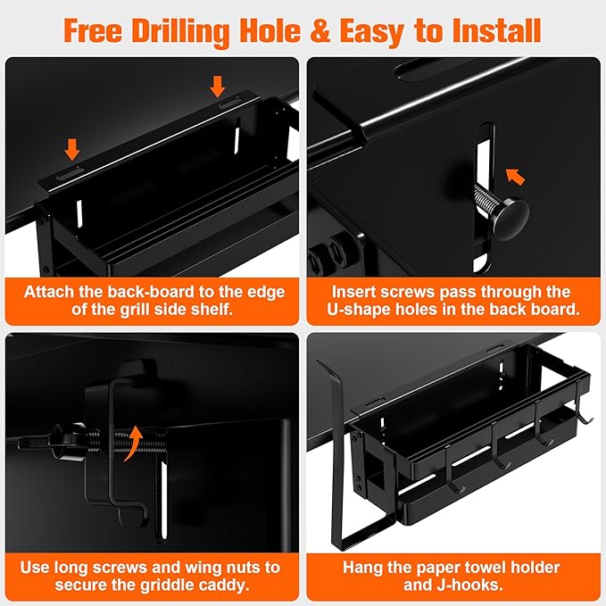 Griddle Caddy for Blackstone 17"/28"/36" Griddles/Prep Cart, Grill Caddy Blackstone Griddle Accessories Storage Organize with Paper Towel Holder & 4 Hooks for Outdoor BBQ Grill Accessories