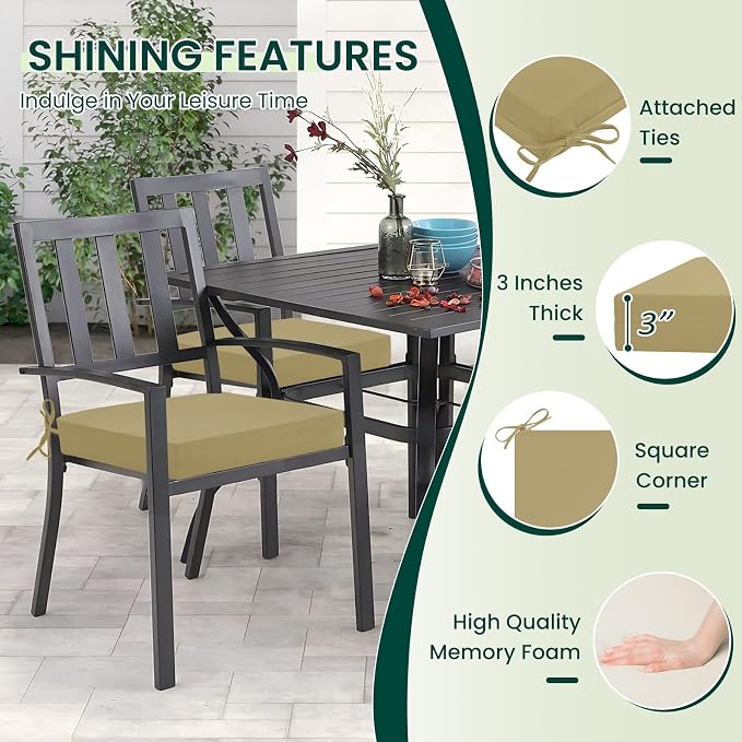 HARBOREST Outdoor Chair Cushions Set of 4, Water Resistant Patio Chair Cushions with Ties, Square Corner Outdoor Seat Cushions for Patio Furniture, 18.5"x16"x3", Khaki