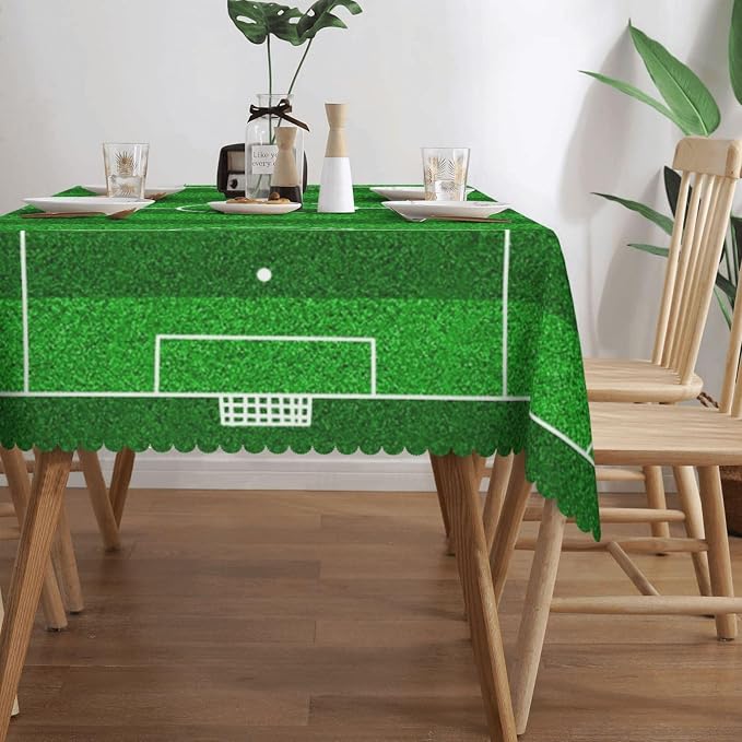 Soccer Field Rectangular Tablecloth, Football Green Field Table Cloth Washable Tablecloths Decorative Table Cover for Kitchen, Dining, or Parties 54x72 Inches
