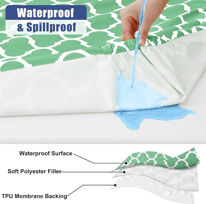 Smiry 2 Pack Rectangle Table Cloth 8 Foot, Waterproof Elastic Fitted Tablecloths, Windproof Washable Polyester Table Cover for Picnic, Camping, Outdoor (Sage Green, 30"x96")
