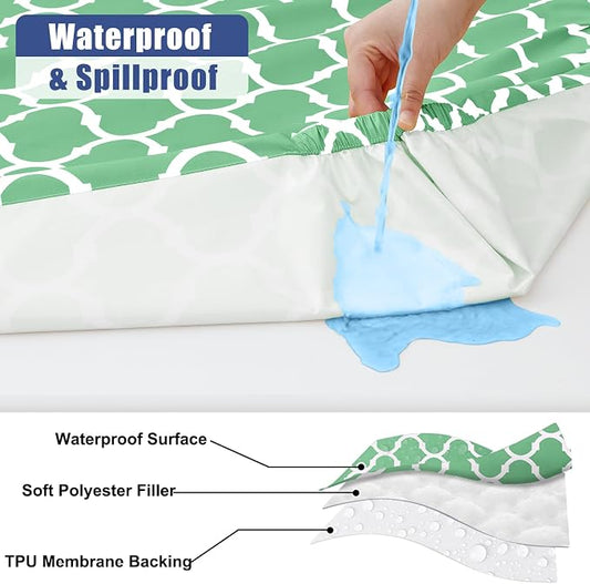 Smiry 2 Pack Rectangle Table Cloth 8 Foot, Waterproof Elastic Fitted Tablecloths, Windproof Washable Polyester Table Cover for Picnic, Camping, Outdoor (Sage Green, 30"x96")