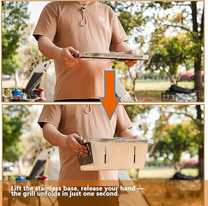 Barbecue Charcoal IGT Grill, Folding Stainless Steel Instant Setup Charcoal Grill For IGT Table, Portable BBQ Tool Kits For Outdoor Camping Hiking
